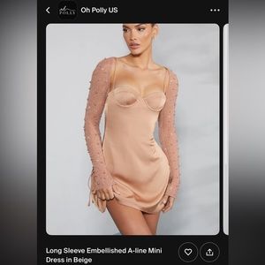 Oh Polly Beige Embellished Mini Dress